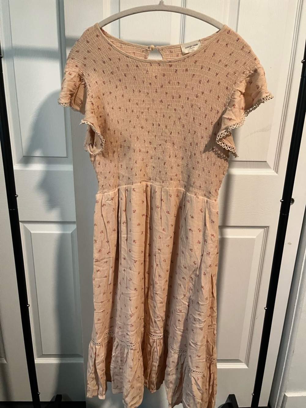 orange creek Peach Floral Smocked Midi Dress